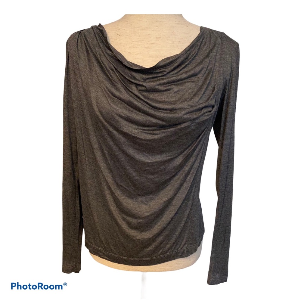 DEREK LAM TOP GRAY DRAPE NECK LONG SLEEVE TEE LUXURY Size 4